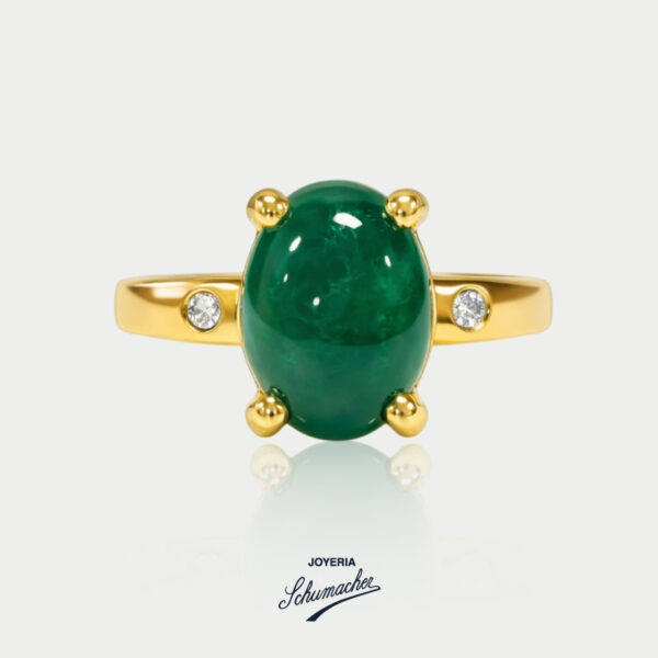 Anillo en oro amarillo con esmeralda cabujón y brillantes | Joyería Schumacher