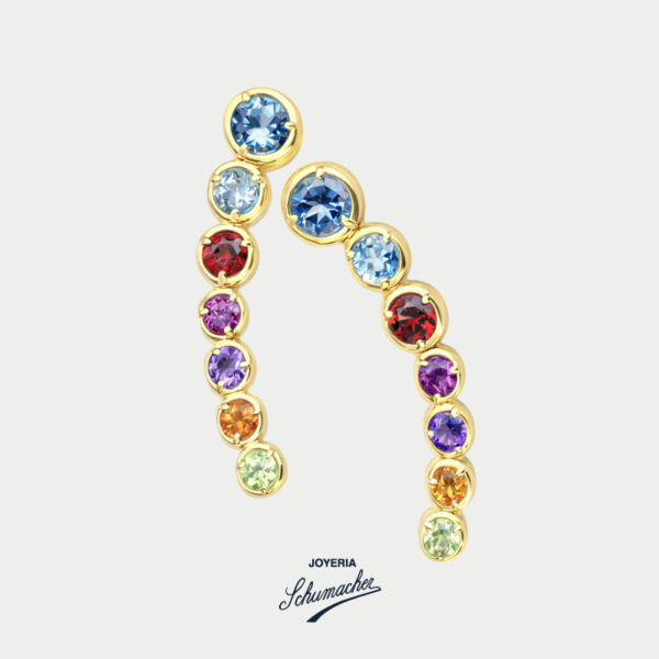 Aretes en oro amarillo con Topacio, Aguamarina, Granate, Turmalina, Amatista, Citrina, Peridoto | Joyería Schumacher