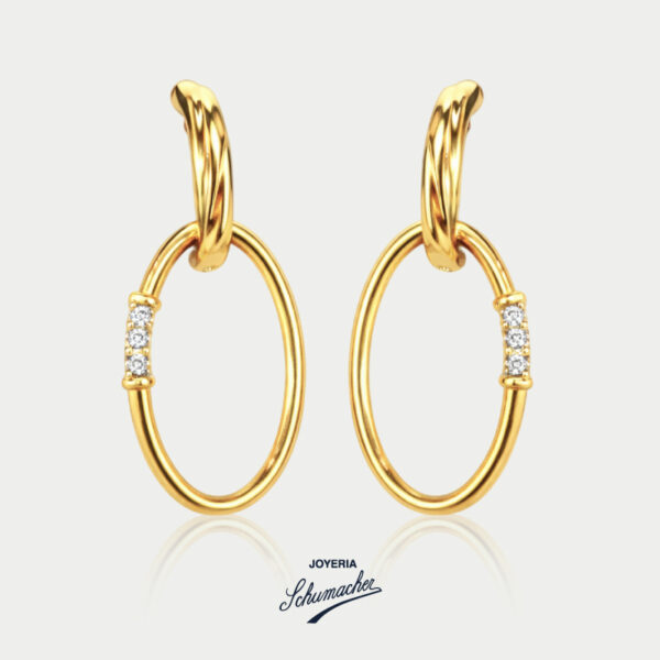 Aretes en oro amarillo con brillantes, diseño óvalo | Joyería Schumacher