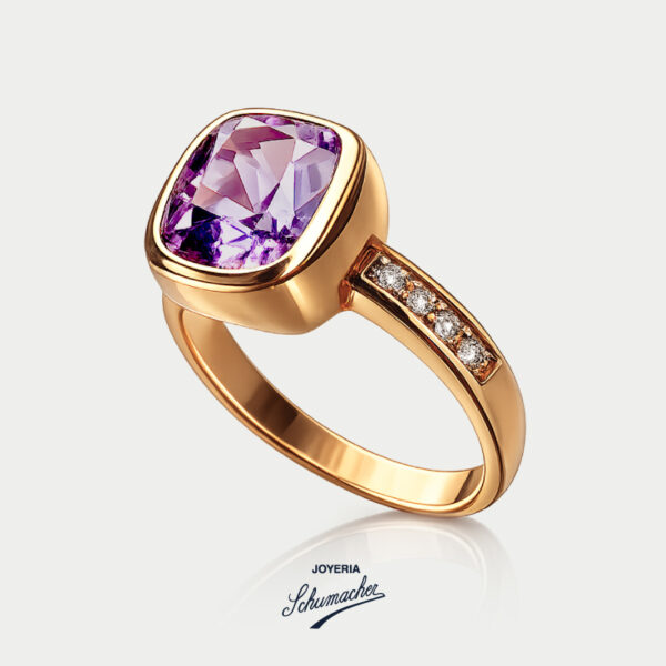 Anillo en oro rosado con amatista y brillantes | Joyería Schumacher