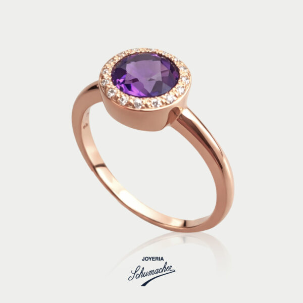 Anillo en oro rosado con amatista y brillantes | Joyería Schumacher