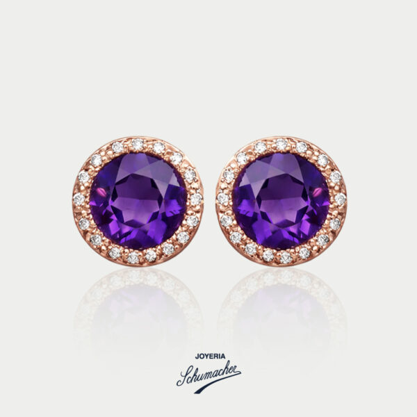 Aretes en oro rosado con amatista y brillantes | Joyería Schumacher