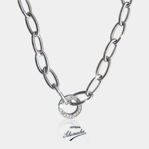 Cadena en oro blanco con brillantes, diseño eslabón | Joyería Schumacher