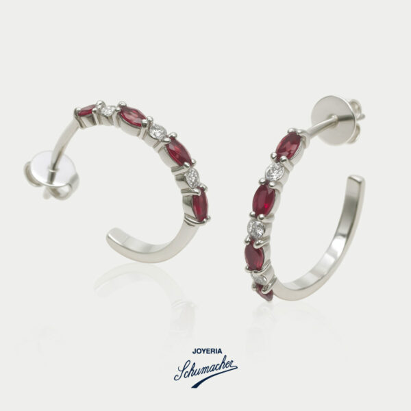 Aretes en oro blanco con rubíes y brillantes | Joyería Schumacher