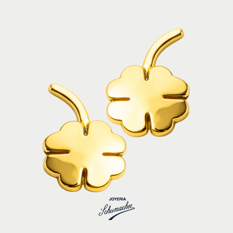 Aretes_en_oro_amarillo_diseño_trebol_Joyeria_Schumacher