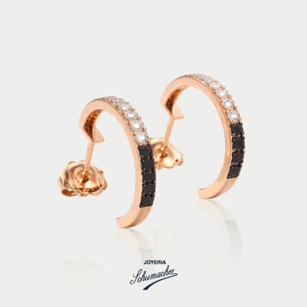 Aretes en oro rosado con diamantes negros y blancos | Joyería Schumacher