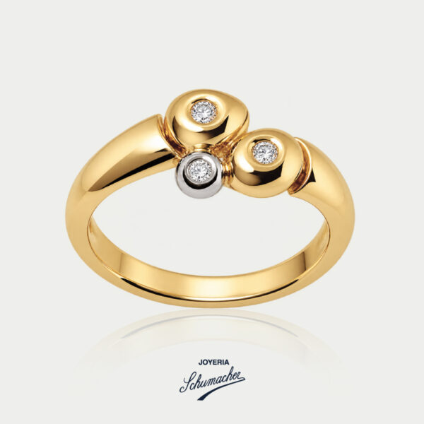 Anillo en oro amarillo y oro blanco con brillantes, diseño colinas  | Joyería Schumacher