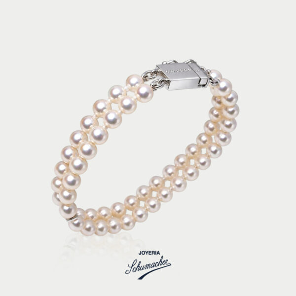 Pulsera de dos hileras con perlas y broche en oro blanco | Joyería Schumacher